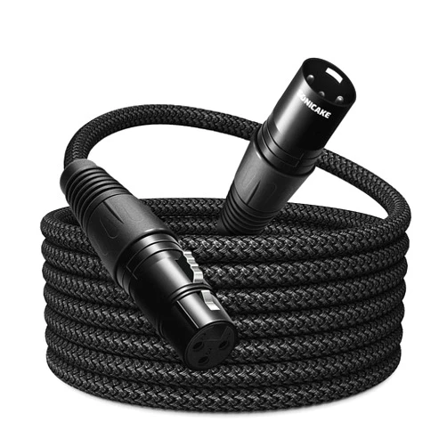 SONICAKE XLR Microphone Cable Male to Female 3 Pin Nylon Braided for Studio Recording and Live Production 10 Feet/3M, Black
