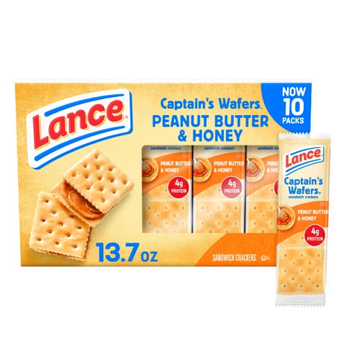 Lance Sandwich Crackers, Captain's Wafers Peanut Butter and Honey, 10 Packs, 6 Sandwiches Each