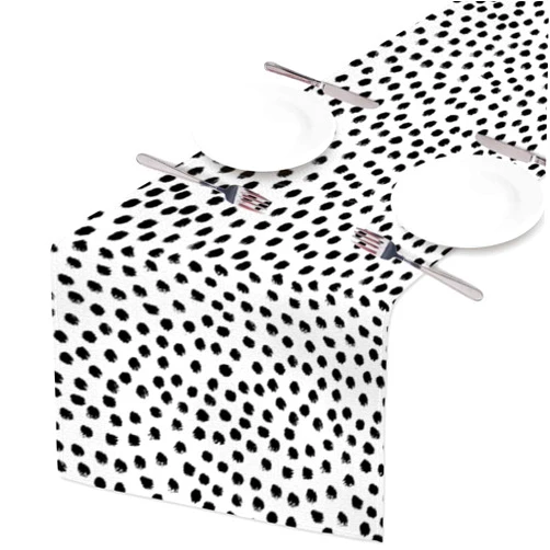 HOSNYE Table Runner Polka Dots,Brush Strokes Dots,Cotton Linen Table Runner Decoration for Kitchen Family Dinner Table Holiday Party Farmhouse Style 13 x 72 Inch