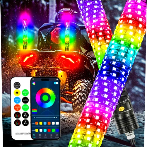 DREAMIZER 2PCS Thick LED Whip Lights, 1FT RGB Light Whip LED Whip w/Remote,12V Fat Whip Light for Side by Side Light Whips for UTV ATV RZR Offroad Truck and More
