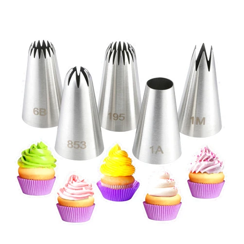 COKUMA 5PCS Large Piping Tips Set, COKUMA Stainless Steel Cake Decorating Tips, Frosting Icing Tips for Cupcakes, Cake, Cookie and Decorating (Dishwasher Safe)
