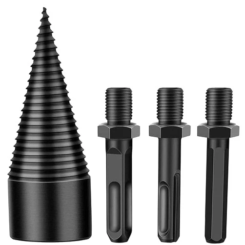 Generic Firewood Drill Bit Set, Wood Splitter Drill Bit, Easy Log Splitting Drill Bit,32MM/42MM Removable Heavy Duty Electric Drills Bits with Round + Hex + Square Shank (42mm+3 Handles)