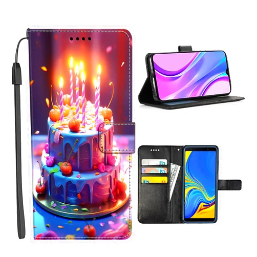 SHENCANG BLUE Wallet Case for Moto G5S G50 G42 G30 G32 G22 G6 G6 Plus G60S G62 G30 G7 G7 Play Birthday Cake-AZ528 with Flip Folio Holder Multicolor