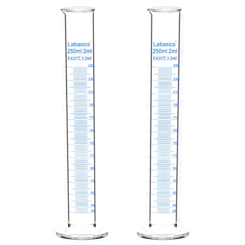 Labasics 2-Pack 250 ml Borosilicate Glass Graduated Cylinder Measuring Cylinder