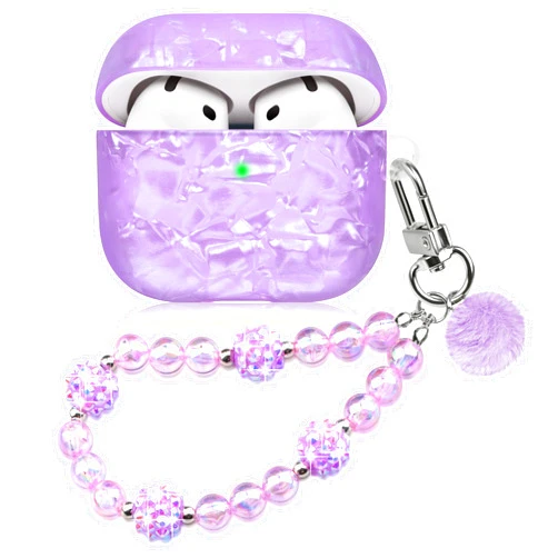 Casililor Cute Case for Airpods 4 with Purple Key Chain Lanyard Cover Compatible with AirPods 4st Generation for Women Girls