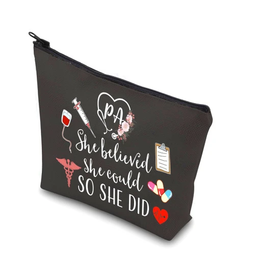 TSOTMO Physician Assistant Gift She Believed She Could So She Did 2023 Nurse Graduation Gift Makeup Bag (BLK-She Believed PA)