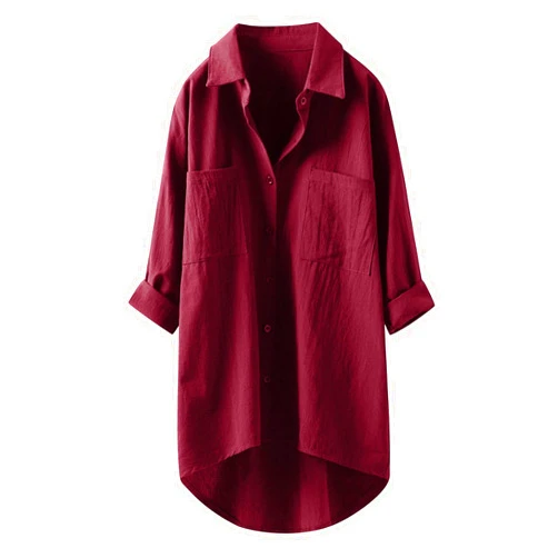 PTOLOCIF Womens Oversized Button down Shirts Casual Loose Long Sleeve T Shirts Lapel Low High Long Blouses Tops with Pockets
