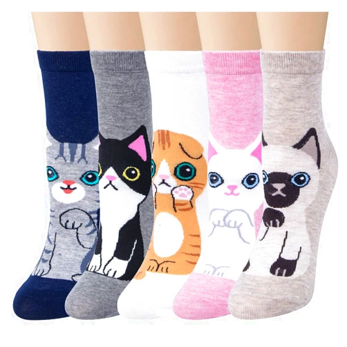YSense 5 Pairs Cute Animal Socks for Women, Funny Dog Socks and Cool Cotton Art Painting Cat Socks Women
