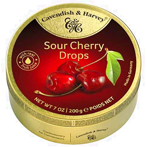 Cavendish & Harvey Travel Tin Sour Cherry Drops 200 g (Pack of 9)