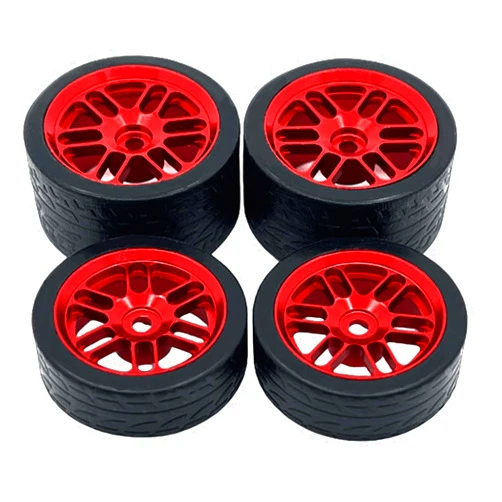 EONSMN Finished Racing Wheel and Tire Set for 1/24 Losi Micro-B RC Car - 7mm Hex, Lightweight Alloy Rims & TPE Tires losi Micro b Upgrade (Red)