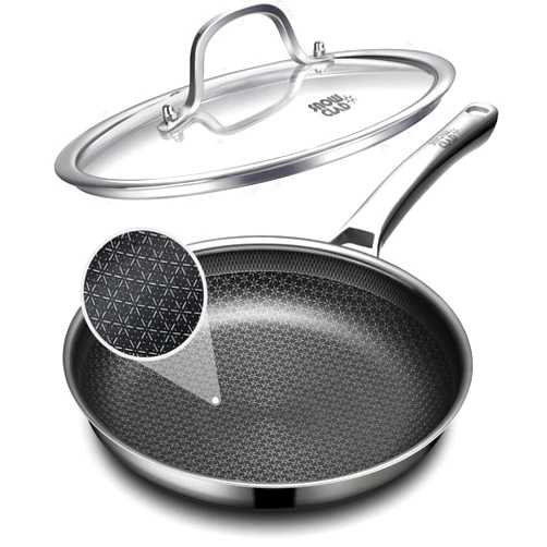 OATOFP Non Stick Frying Pans with lid, 12 inch Hybrid Frying Pans Nonstick,non stick Stainless Steel Skillets, Dishwasher and Oven-Safe Chef Pan, Induction Compatible Cooking Pan, PFOA Free Cookware