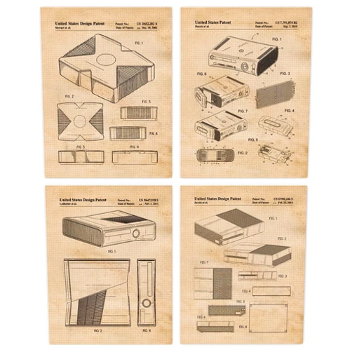 STARS BY NATURE Vintage Video Game Devices Patent Prints, 4 (8x10) Unframed Photos, Wall Art Decor Gifts Under 20 for Home Xbox Office Garage Shop Man Cave Studio Student Teacher Coach Online Gamer Gaming Fans