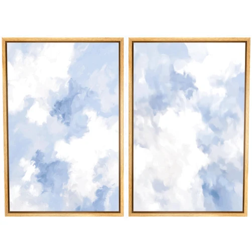 SIGNLEADER Framed Canvas Print Wall Art Set Peaceful Cloudscape Soft Blue and White Tones Illustrations Modern Multicolor for Living Room, Bedroom, Office - 24