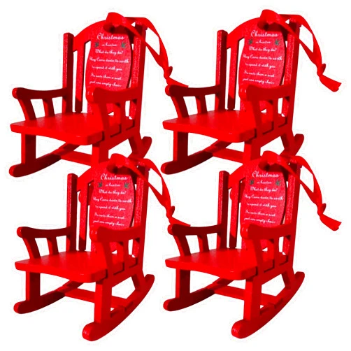 Peosaard Red Rocking Chair, 4PCS Christmas in Heaven Empty Chair with Tag Sign Wooden Mini Red Rocking Hanging Christmas Tree Ornaments for Loss Loved One Remembrance, Ornaments