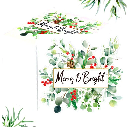 Geyoga 200 Pcs Christmas Paper Napkins Merry & Bright Eucalyptus Leaves Cocktail Napkins Christmas Decorative Napkins Disposable 5