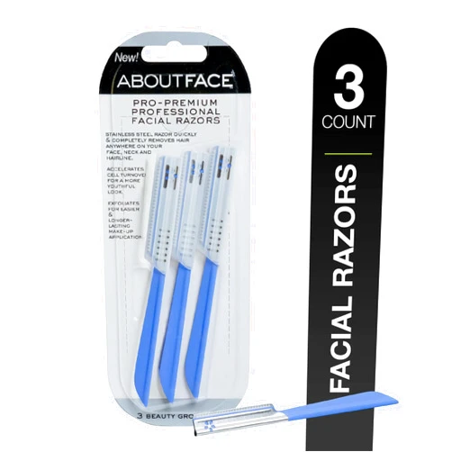 About Face Kai About Face Pro-Premium Professional Facial Razors; 3 Beauty Groomers per Package; Stainless Steel Razors for Hair Removal and Dermaplaning from Face, Neck, & Hairline