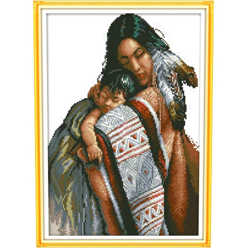 ZMVA Counted Cross Stitch Kits Mother and Daughter 14 Count 15.74x13.38 inch DIY Needle Work for Home Decor