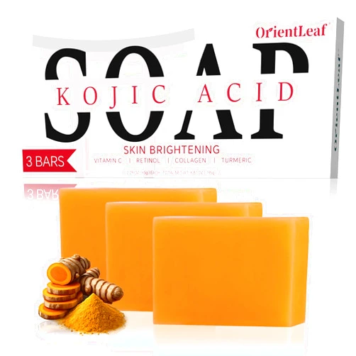 ORIENTLEAF Kojic Acid Soap, Turmeric Soap Bar, Fresh Citurs Scent, Gentle for face and body with Vitamin C, Shea Butter, Retinol, Olive Oil, Collagen (3 PACK)