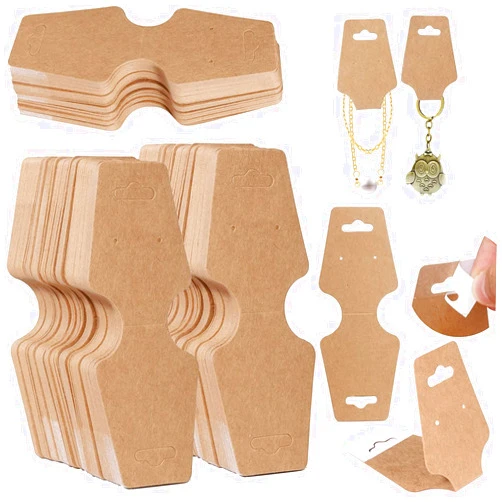 Dudnbt 200 PCS Necklace Display Cards Self Adhesive - Jewelry Adhesive Kraft Paper Cards Necklaces, Keychains, Bracelet Display Cards, Jewelry Display Cards for Necklaces (Cowhide)