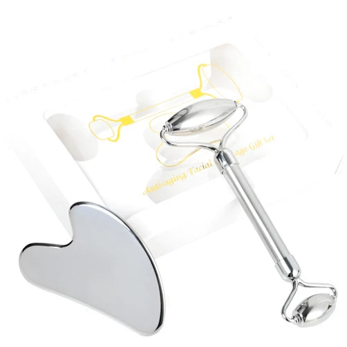 ONLYSKY BEAUTY Face Roller Gua-Sha Set Facial Roller kit for Face Skincare, Stainless-Steel Stone Sculpting Tool, Massager Roller for Skin Care,Gift for Men and Women