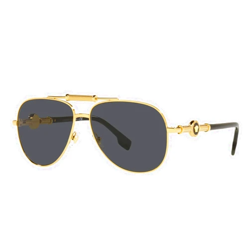 Versace Unisex Sunglasses Gold Frame, Dark Grey Lenses, 59MM