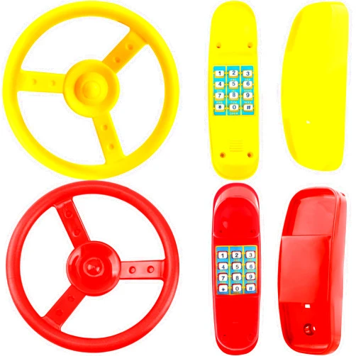 Restroma 4 Pack Playground Accessories for Kids Outdoor Playground Steering Wheel Priate Ship Wheel Plastic Telephone Phone Toy Swing Set for Playground Backyard Playhouse Tree House (Yellow,Red)