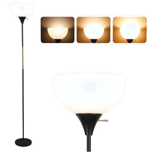 LALISU Floor Lamp, Dimmable Standing Lamp, 3 Levels Brightness Led Floor Lamp Rotary Switch Floor Lamps Modern Industrial Lamp with Shade, Tall Lamps for Living Room Bedroom Office Dining Room (Black)
