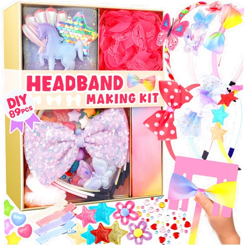 yasest Arts and Crafts Kit for Girls - DIY Headband Making Kit for Girls, 89pcs Fashion Hair Accessories Set, Art & Craft Gift for Kids 6-8 - Ideal Gifts for 5 6 7 8-12 Year Old Girl
