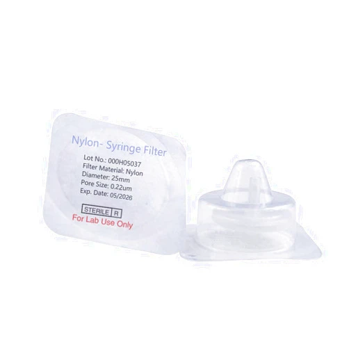 Labfil Sterile Syringe Filter Nylon Hydrophilic Filtration 0.22 um Pore Size, 25 mm Membrane Diameter Sterile Nylon Membrane Individually Packed 20/pk by Labfil