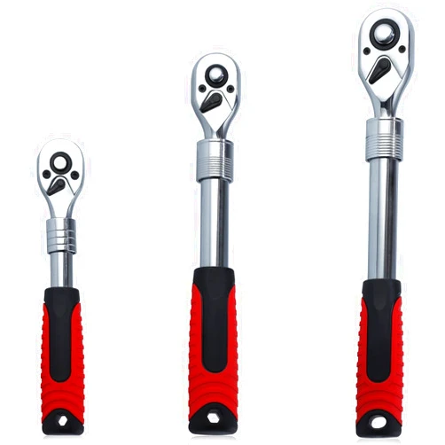 LEONTOOL 3 Piece Extendable Ratchet Set 1/4 3/8 1/2 Inch Drive Retractable Socket Wrench, 72 Tooth Reversible Ratcheting Feature Quick Release Locking Ratchets, CR-V, Soft Grip Handle Hand Tools
