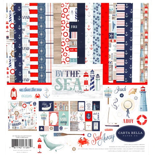 Echo Park Paper Company Carta Bella Paper Company By The Sea Collection Kit paper, red, blue, navy, teal, cream 12-x-12-Inch