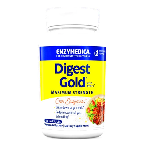 Enzymedica Digest Gold + ATPro, Maximum Strength, Fast-Acting, Helps Digest Large Meals, Prevents Bloating and Gas, 45 Count (FFP)