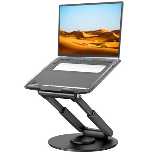 tounee Telescopic Laptop Stand for Desk with 360° Swivel Base, Sit to Stand, Height Adjustable, Portable Riser Holder for Good Posture, Compatible with MacBook Pro, All Laptops 10-17