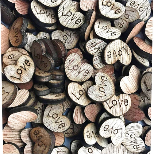 DGQ 200pcs Rustic Wooden Love Heart Wood Slices Crafts Wedding Table Scatter Decoration Crafts Children's DIY Manual Patch