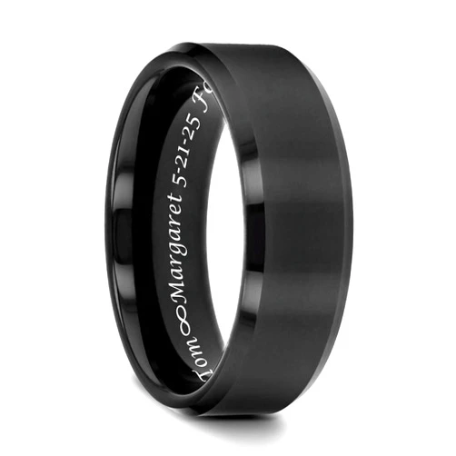 Custom Personalized Black Brushed Men's Tungsten, Custom Engraved Ring, Black Wedding Band, Fiancé Engagement Ring, 8mm Men's Ring- Made in USA