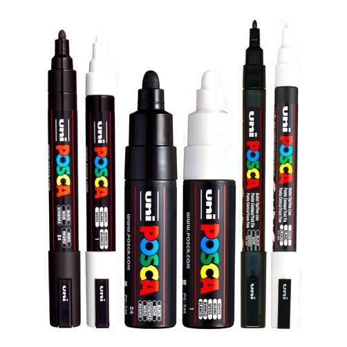 posca Black & White Bullet Tip - Set of 6 Pens (PC-5M, PC-7M, PC-3M)