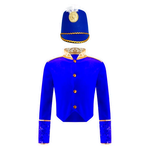 Yihuimin Kids Unisex Circus Ringmaster Drum Major Majorette Coat Sequins Marching Band Uniform with Hat