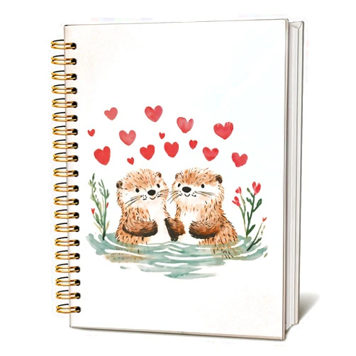 LIANGW Cute Otter Couple Notebook Journal for Kids, Sea Otter Gifts Notebooks for Women, Animal Lovers Gifts Journal, Watercolor Cute Animal Hardcover Spiral Notebook 5.5x8.3 Inch