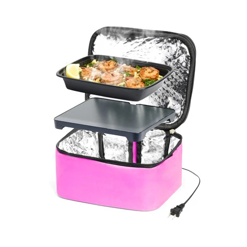 HOTLOGIC Mini XP Portable Electric Lunch Box Food Heater - Expandable Food Warmer Tote and Heated Lunchbox for Adults Work/Car/Home - Easily Cook, Reheat, and Keep Your Food Warm - PINK - 120V