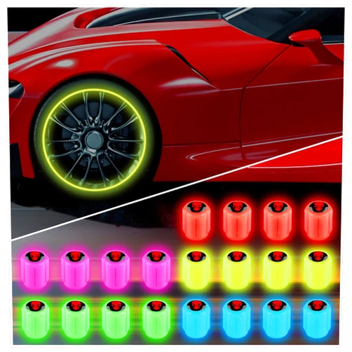 Aokdom 20PCS Fluorescent Tire Valve Stem Caps,Luminous Auto Wheel Air Valve Cap,Universal Decoration Accessories for Car/SUV/Bicycle/Trucks/Motorcycles,Cool Car Gifts (20Pcs-5 Colors/Skull)