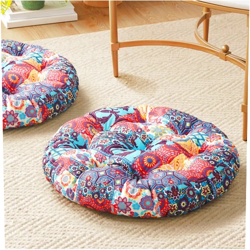 Codi Meditation Floor Pillow Set of 2, Boho Pillows Seating for Adults & Kids, Large Cushion for Yoga Living Room Tatami Sitting, Memory Foam Added, 22x22 Inch, Round Multi Patchwor