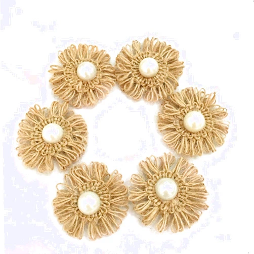 OZXCHIXU (TM) (10PC) Burlap Flowers Embellishments for Weddings, Hair Accessories, Scrapbooking or Crafts