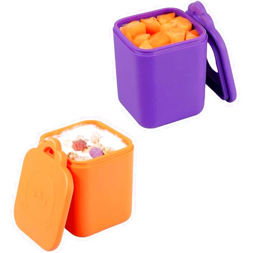 BAHATI INNOVATION 2 Pack Leakproof Silicone Dips Containers To Go, Compatible with Bento Lunch Box, Salad Dressing Containers, Food Safe Silicone Containers with Lids - 4 Oz (Purple/Orange)