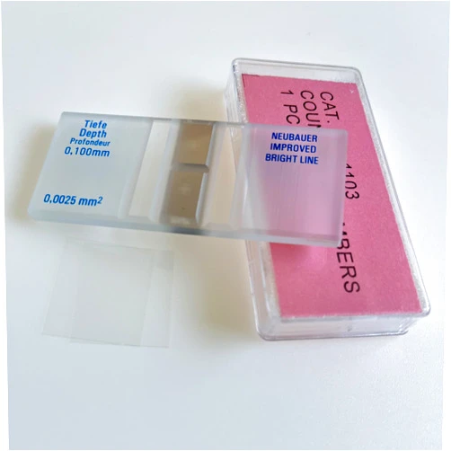 QualiTime Chrome-Plated Neubauer Cell Counting Chamber Kit with Bright Line and 2 Cover Slides, Hemocytometer Ideal for Blood Cell and Microorganism Counting