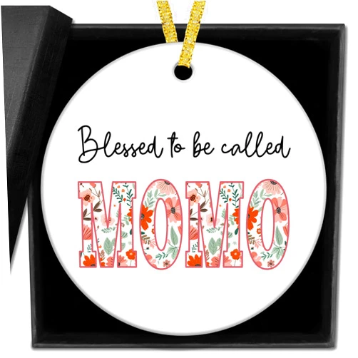 Nvucamd Momo Christmas Ceramic Ornaments Decor, Grandma Ornaments Gifts for Mothers Day Birthday from Grandkids Grandchildren, Momo Grandma Haning Ornament Decorations for Christmas Tree