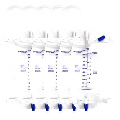 DWCHECK 5 Pack Leg Bag Urinary Drainage Bag,1000 ml Catheter Leg Bag with 18