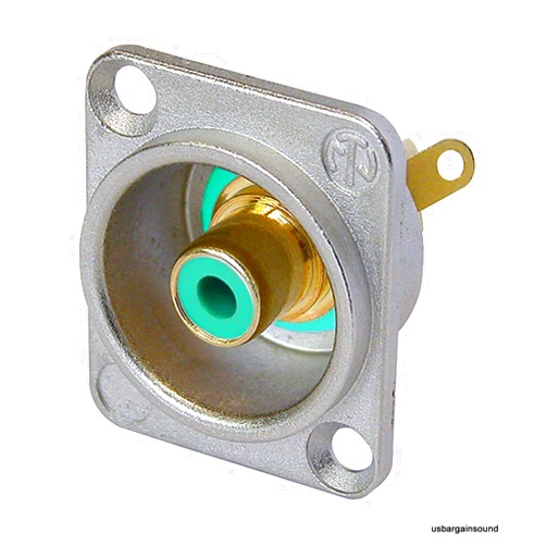 Neutrik Brand Neutrik NF2D-5 Phono RCA Socket - Nickel Panel D-Shape w/Colored Washer - Green