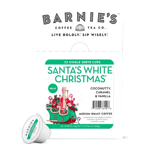 BARNIE'S COFFEE TEA CO. Barnie's Coffee & Tea Co. - Santa's White Christmas Decaf K-Cups, Coconut Caramel & Vanilla - Medium Roast (22 Count)