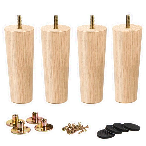 La Vane 4 inch / 10cm Wooden Furniture Legs, La Vane Set of 4 Solid Wood Tapered M8 Replacement Furniture Feet with Pre-Drilled 5/16 Inch Bolt & Mounting Plate & Screws for Couch Sofa Cabinet Ottoman