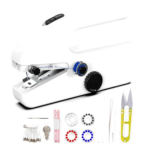 Aovly Handheld Sewing Machine,Two dear,Mini sewing machine,Easy to Use and Fast Stitch Suitable for Clothes,Fabrics, DIY Home Travel Electric Handheld Sewing Machine for Beginners（Greyish white）